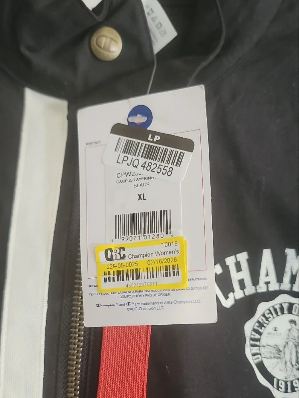 Champion Men's Black Track Jacket with Red & White Stripe